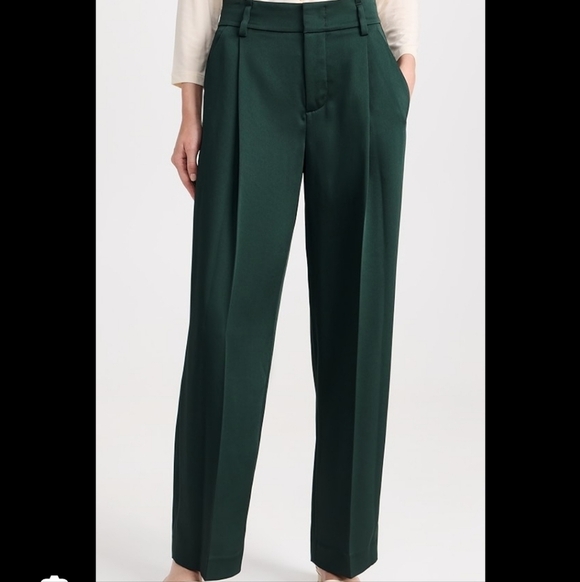 Vince Pants - Vince Satin Wide Leg Pleated Pants Slacks Emerald Green Size 0